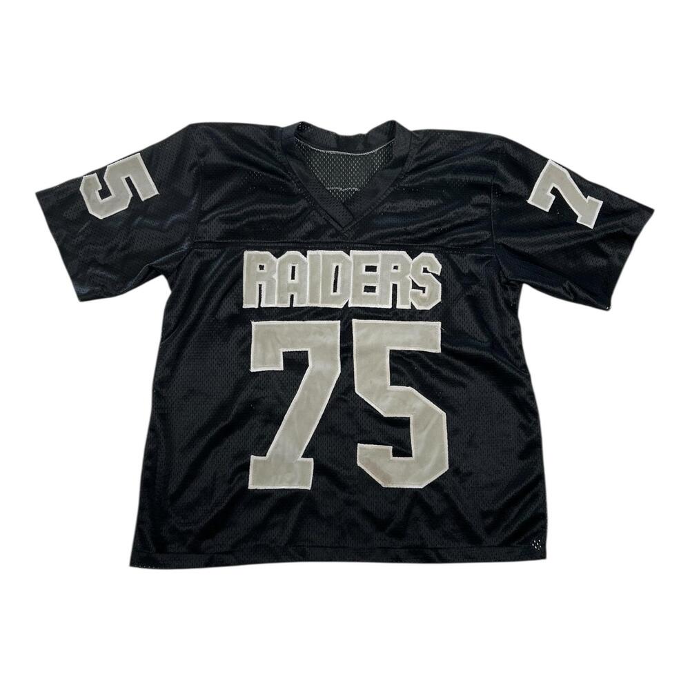 Vintage Oakland Raiders Football Jersey Size L Boxy Black NFL 75 MANCILLAS Mesh